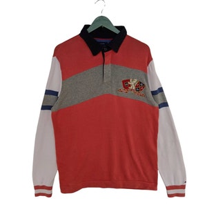 Sudadera vintage de rugby de Tommy Hilfiger - Jersey de manga larga bordado (talla L)