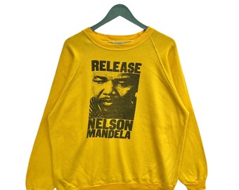 Vintage 80s Release Nelson Mandela Campaign Sweatshirt/Size L/Yellow Colour/Made In Canada/Streetwear/Revolution