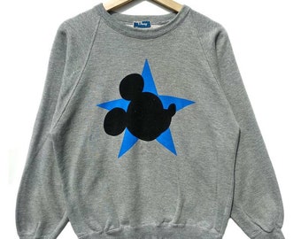 Vintage Disney Mickey Mouse Star-sweater uit de jaren 90, grijze trui
