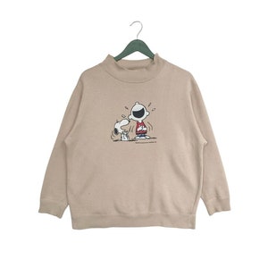Vintage Peanuts Sweatshirt/Cream Colour/Half Turtle Neck/Cartoon/Streetwear/Long Sleeve/Movie/Disney/Film/Anime/Snoopy/Charlie Brown