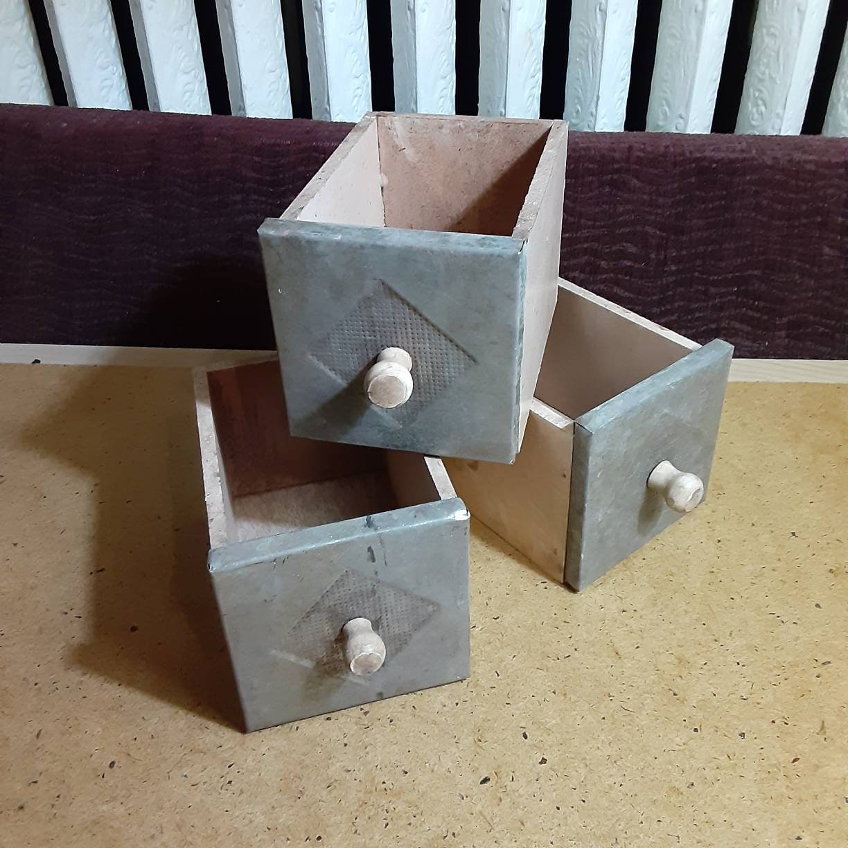 Wood & Galvanized Metal Drawers Box for Crafting Upcycling Etsy