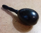 Vintage primitive sock darning egg, black painted wood darning tool, 6-inch wooden stocking darner sock mender