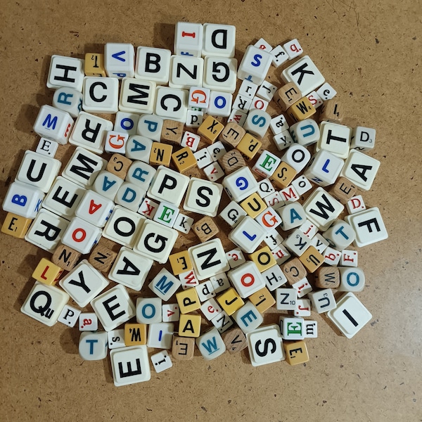 Lot of alphabet tiles & cubes for a variety of craft projects- letters from games for repurposing mixed media word art collage projects