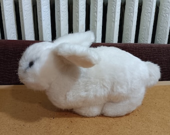 1984 Dakin white bunny rabbit, realistic white plush stuffed animal toy, 12-inch rabbit plushie from the 1980's