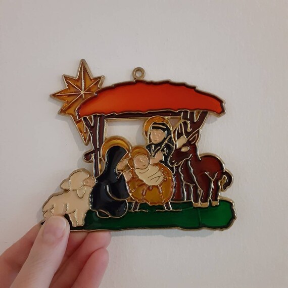 Vintage Stained Glass Nativity Scene Sun Catcher Ornament for Etsy