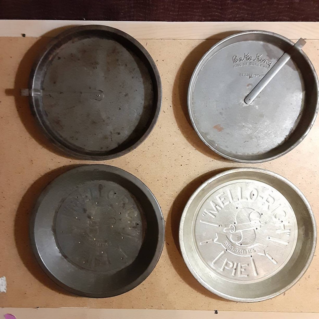 Vintage Metal Pie Tins of Different Brands for Retro Kitchen Baking