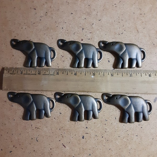 6 brass elephants for crafting jewelry making macrame metalwork upcycling repurposing mixed media art making, small flat metal animal pieces