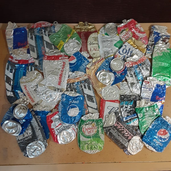 29 crushed cans for crafting, steampunk, outsider & found object art, smashed cans flat cans, metal scrap from soda cans pop cans beer cans