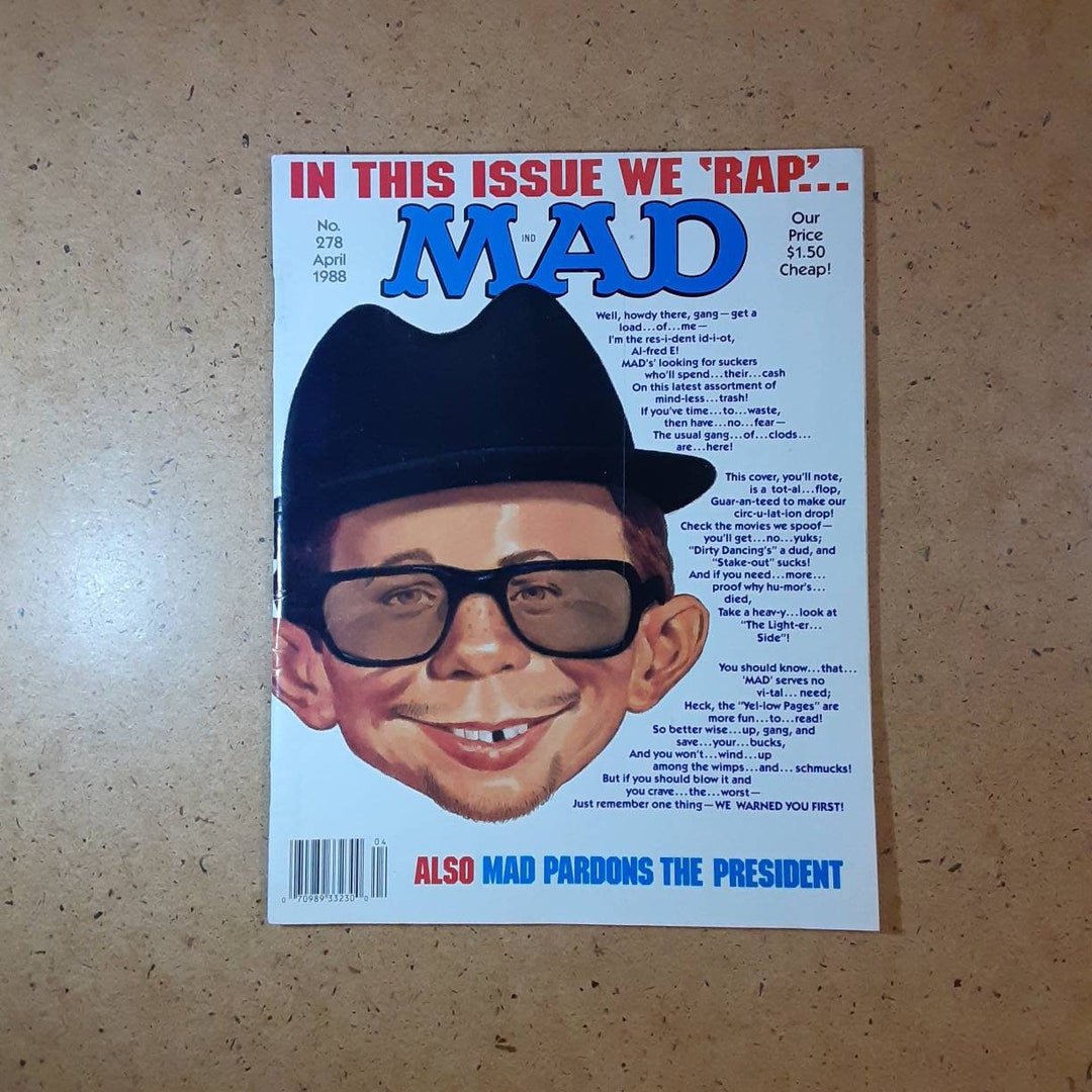 Vintage Mad Magazine 278, 1988 Humor Satire Magazine Featuring Rap