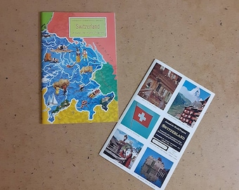 Vintage American Geographical Society booklet about Switzerland with history & photo stamps UNUSED, 19 Around the World Program series