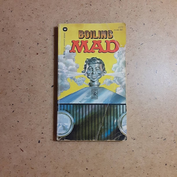 Vintage "Boiling Mad" Alfred E. Neuman comic paperback book, irony satire book series from Mad magazine cartoonists