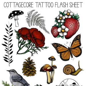 Cottagecore Temporary Tattoo Flash Sheet - Etsy
