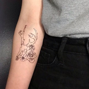 Deer Skull and Flowers Temporary Tattoo