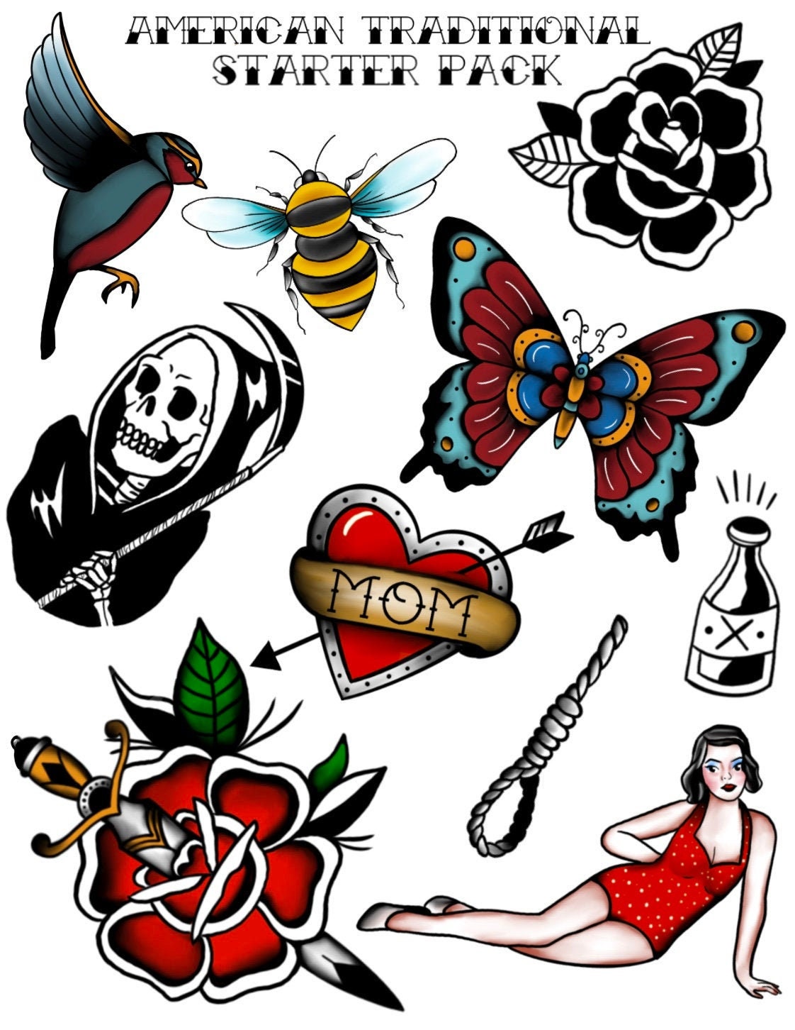 Traditional Tattoo Art - Etsy Traditional Tattoo Art - Etsy