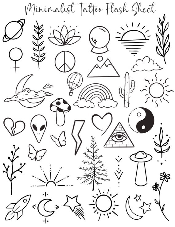 Buy Minimalist Temporary Tattoo Flash Sheet Set of 35 Small Online in India   Etsy