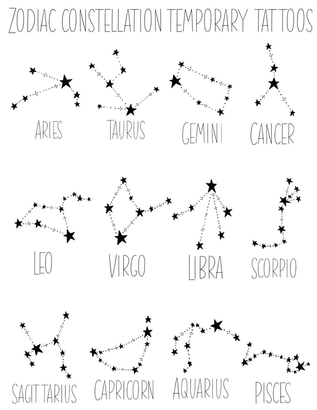 Zodiac Constellation Temporary Tattoos - Etsy