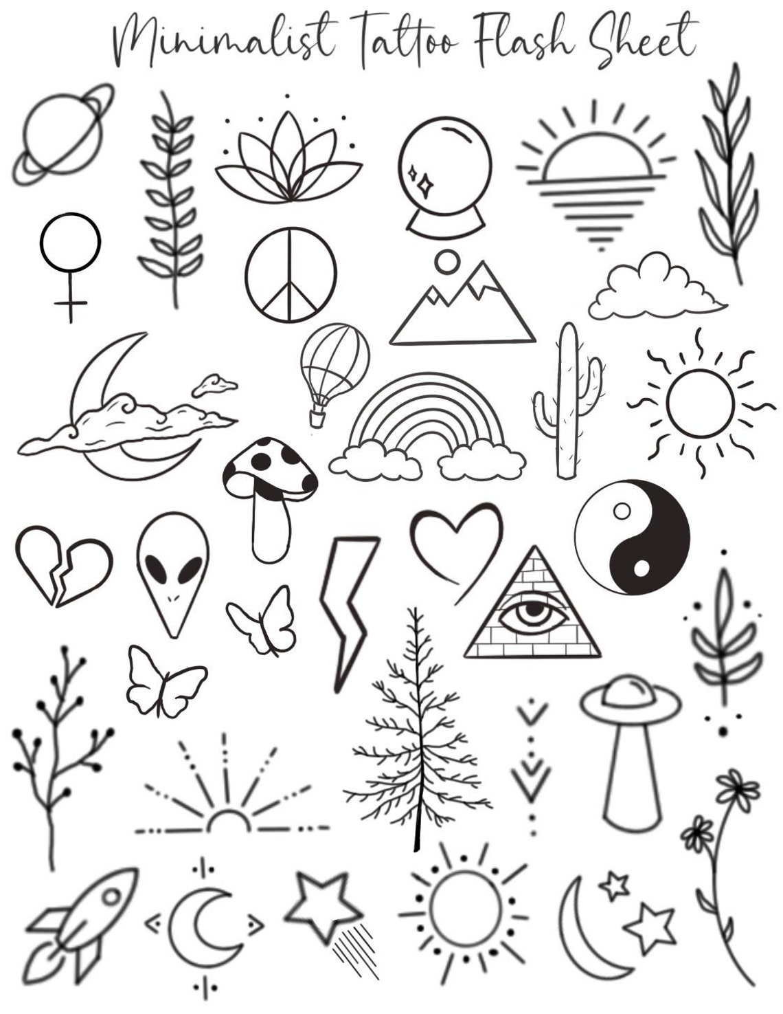 Minimalist Temporary Tattoo Flash Sheet Set of 35 Small Etsy Australia