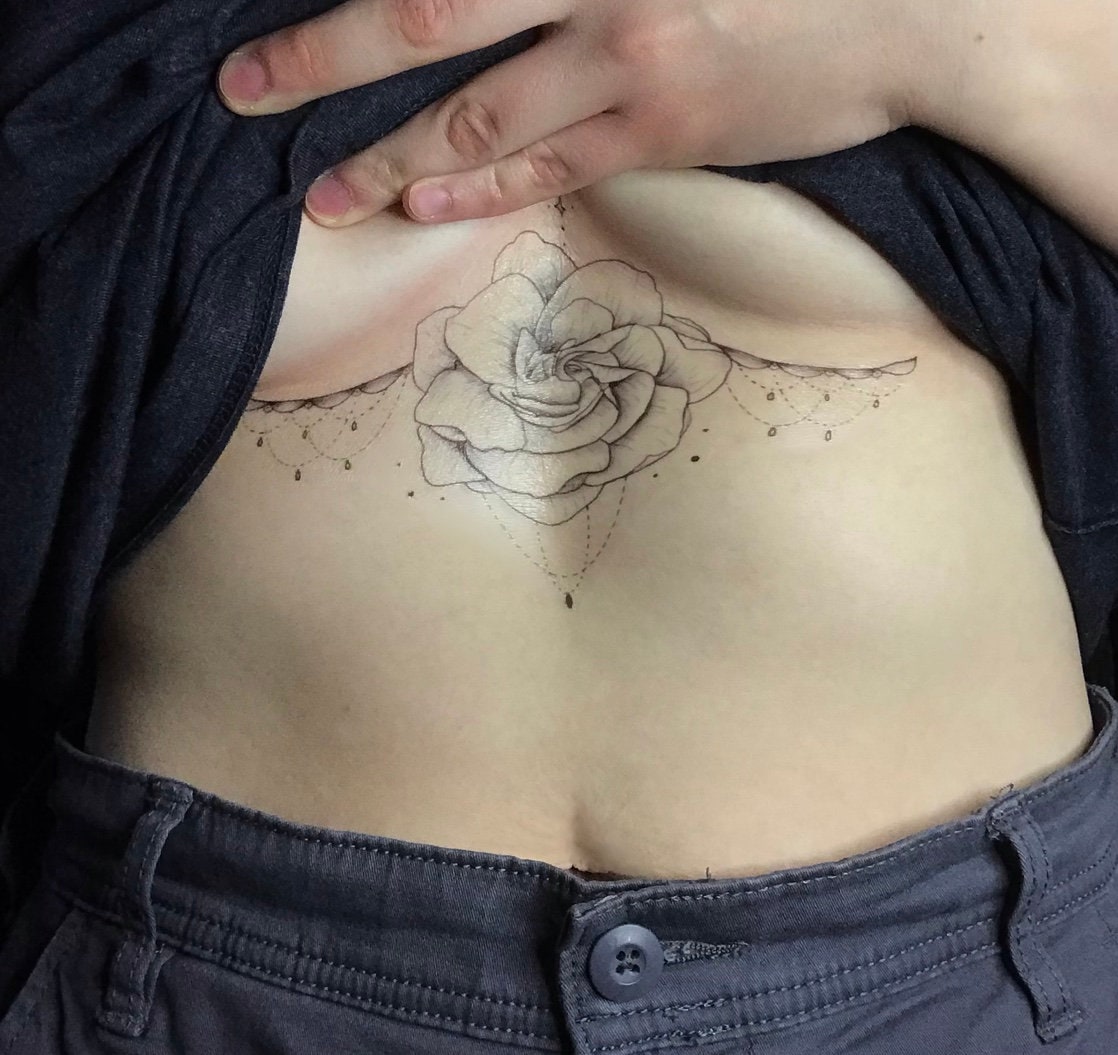 Gardenia - Temporary Sternum Tattoo - Etsy, image size:1118x1055
