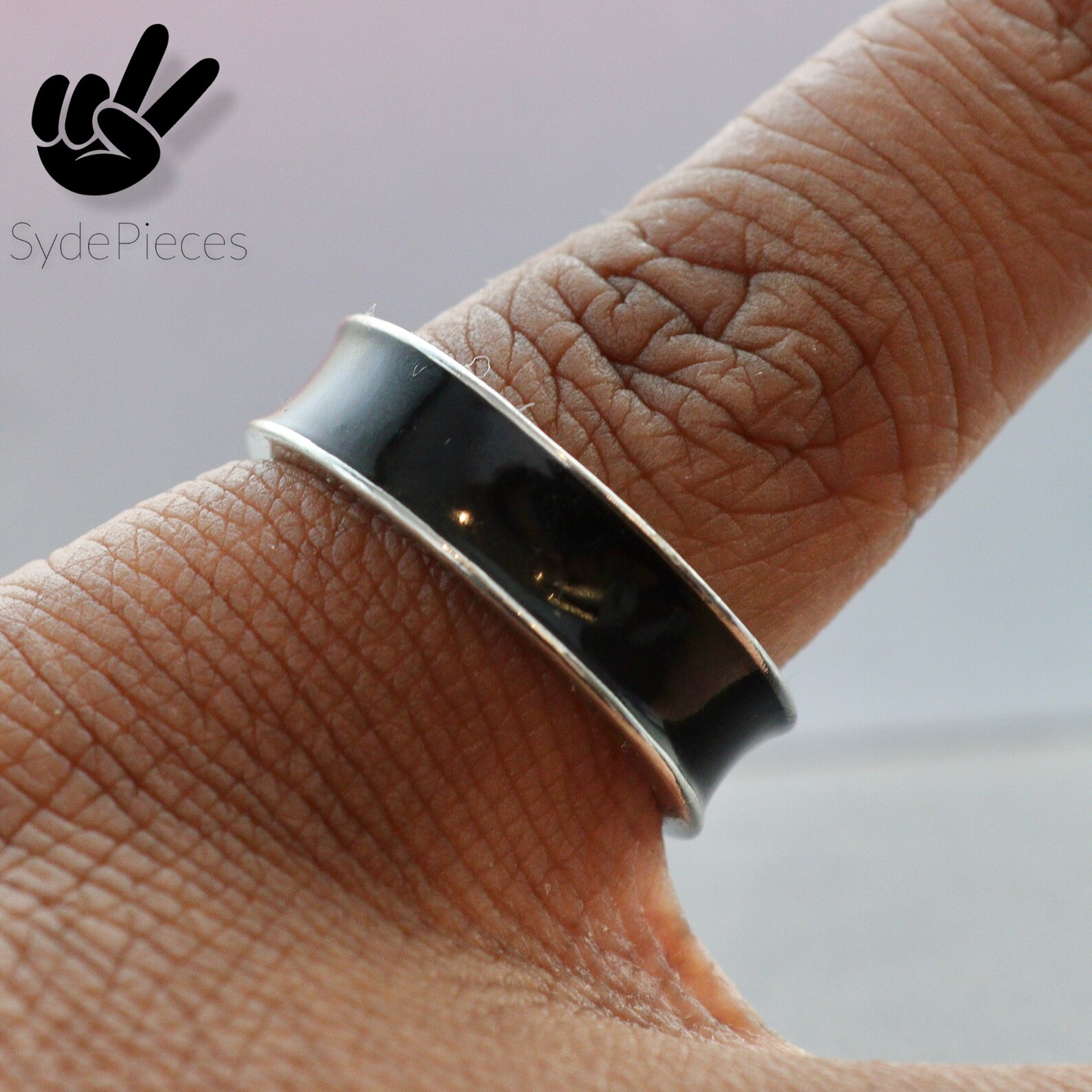 Silver And Black Solid Ring Etsy