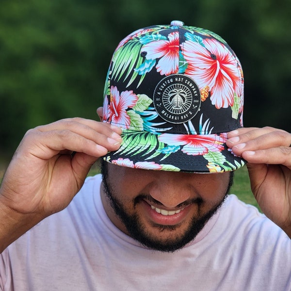 Malakai Ray's Branded Palm Tree Hat | Adult/Teen | Custom Snapback Hat | Personalized Name | Flat Bill | Many Colors | Vegan Leather Patch