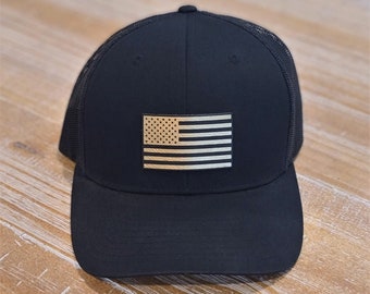 American Flag | Custom Adult and Teen Hat | Adult Cap | Patriotic | USA | Flat Bill | Vegan Leather Patch