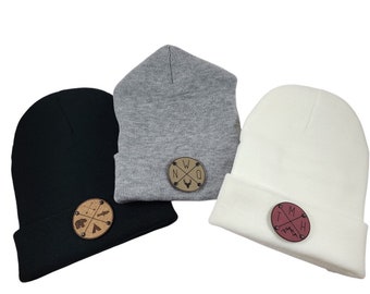 Circle Initials | Personalized | Symbol | Custom Adult Teen Beanie | Slouchy | Vegan Leather Patch | Men | Women| Winter fashion| Fall