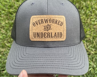 Overworked and Underlaid |Adult/Teen | Adult Snapback Hat | Gifts for Him/Her | Flat Bill | Vegan Leather| Richardsons | Trucker