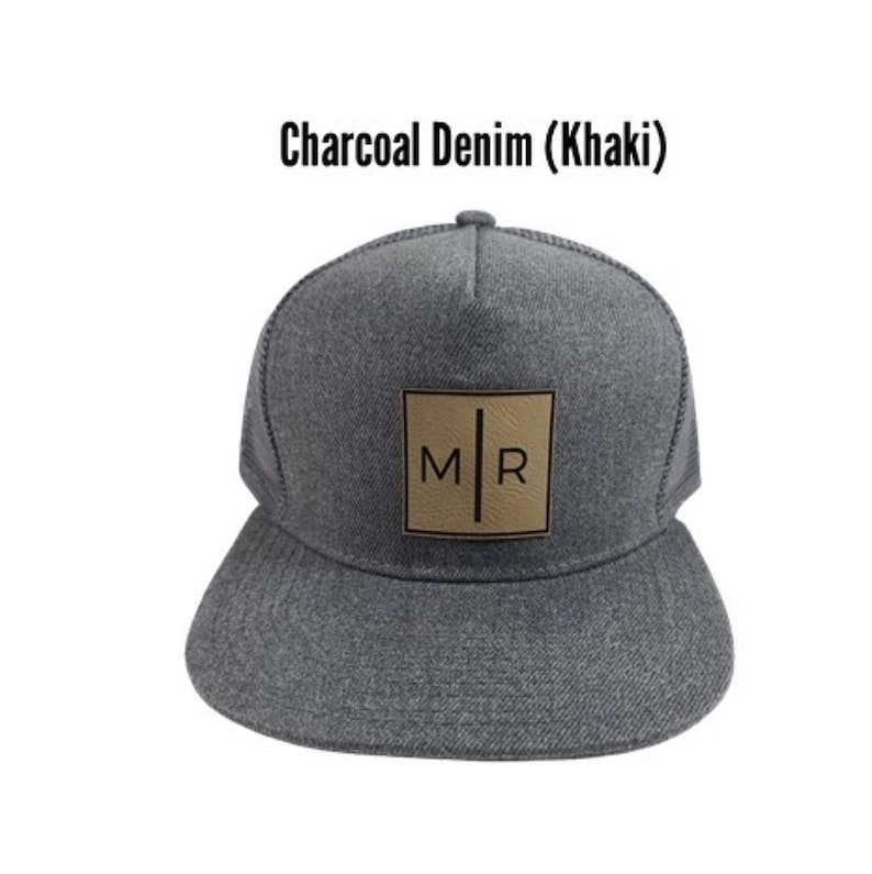 Initials Custom Trucker Hat Snapback Personalize Adult/Teen Many Colors Vegan Leather Patch image 3