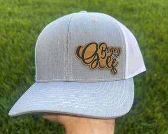 Bogey Golf | Adult/Teen | Custom Adult Snapback Hat | Personalized Name Hat | Flat Bill | Colors | Vegan Leather| fonts| Trucker