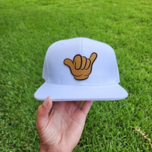 Cartoon Hand Shaka Sign |Adult/Teen | Custom Adult Snapback Hat | Personalized Name Hat | Flat Bill | Colors | Vegan Leather| fonts| Trucker