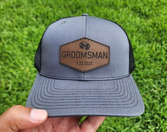 Groomsmen Wedding Gift Hats | Custom Trucker Hat | Snapback | Personalize | Adult/Teen | Hats | Vegan Leather Patch