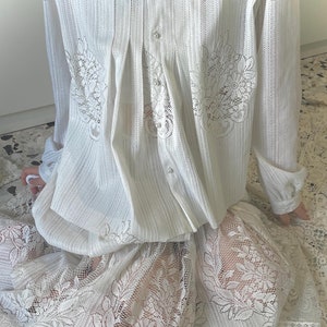 white lace Edwardian shirt, made from vintage lace curtain, upcycle blouse, vintage lace blouse