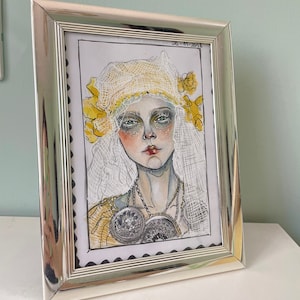 Watercolor painting framed, fashion illustration, home decor,