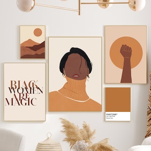 Black Woman Art Set of 5 Prints, Empowerment Art, INSTANT DOWNLOAD, Woman Wall Art, Fashion Wall Art, Boho Decor, Black Girl Art Print