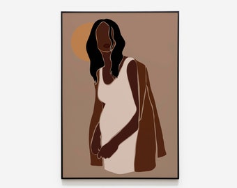 Motherhood Art Print, Mothers Day Gift, Maternity Wall Art, INSTANT DOWNLOAD, Abstract Pregnancy Art, Mother Print, Black Woman Art