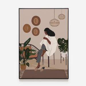 Black Woman Art Print, Earth Tone Wall Art, INSTANT DOWNLOAD, Black Girl Art Print,Woman Illustration,Boho Wall Print, African Wall Art
