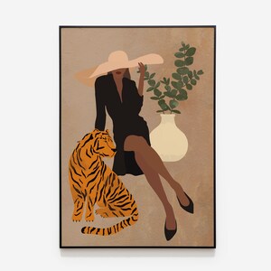 Boho Frau Wandkunst, schwarze Frau Wandkunst, abstrakte weibliche Illustration, Frau Illustration, Tiger King Wandkunst, Boho Druck, abstrakte Druck