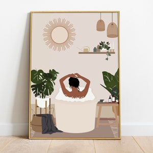 Schwarze Frau in Wanne Kunstdruck, Badezimmer Wandkunst, INSTANT DOWNLOAD, Geschenk für sie, schwarze Sendezeit Druck, afroamerikanische Frau Kunst, Boho Wandkunst