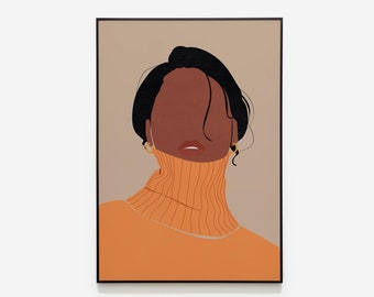 Black Woman Portrait, African Woman illustration,INSTANT DOWNLOAD, African American Woman Art, Boho woman Art, Female Portrait Print