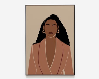 Modern Black Girl Art, INSTANT DOWNLOAD, Black Woman Art, African American Art, Female Portrait, Black girl Illustration, Fashion print