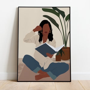 Black Woman Art Print, Minimal Art Print, Black Girl Wall Art, Black Girl Print, INSTANT DOWNLOAD, Boho Wall Art,Girl with Towel Wall Art