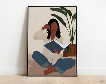 Black Woman Art Print, Minimal Art Print, Black Girl Wall Art, Black Girl Print, INSTANT DOWNLOAD, Boho Wall Art,Girl with Towel Wall Art