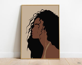 Black Woman Print, African American Art, INSTANT DOWNLOAD, Boho Wall Art,Afro Female Portrait, Black Girl Magic Art,Boho Decor,Fashion Print