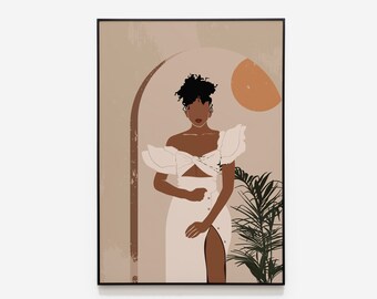 Black Woman Wall Art, INSTANT DOWNLOAD, Black Girl Art, Female Portrait Print, Woman Illustration, Black Girl Wall Art, Black Women Print