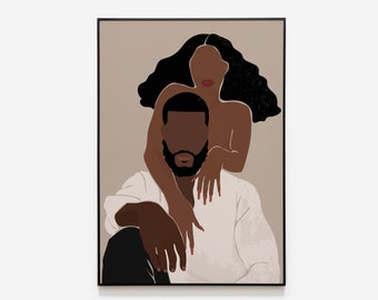 Black Couple Wall Art, Black Love, BLM Art, African Wall Art, Modern Woman Wall Decor, Brown Girl Art , African American Couple, Black Man