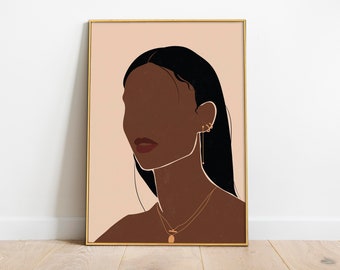 Black Girl Wall Art, Earth Tone Art, Black Woman Wall Art, African Woman Art, Female Portrait Print, Woman Illustration, Black Women Print