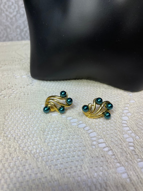 Vintage Gold And Turquoise Earrings, Vintage Gold… - image 2