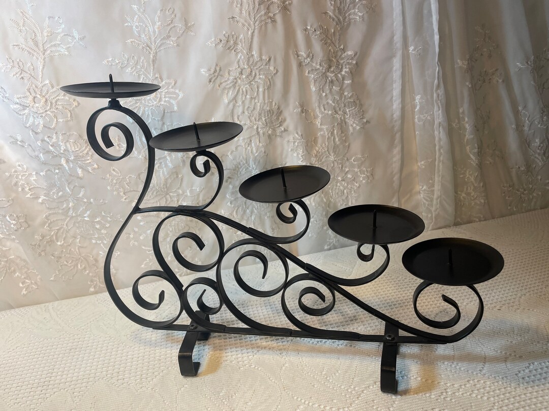 Vintage Black Metal Candle Holder, Fireplace Candle Holder, Vintage