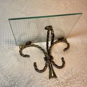 Vintage Gold Metal Rope And Glass Shelf, Vintage Gold Rope Shelf, Vintage Glass Shelves, Vintage Glass Shelf.