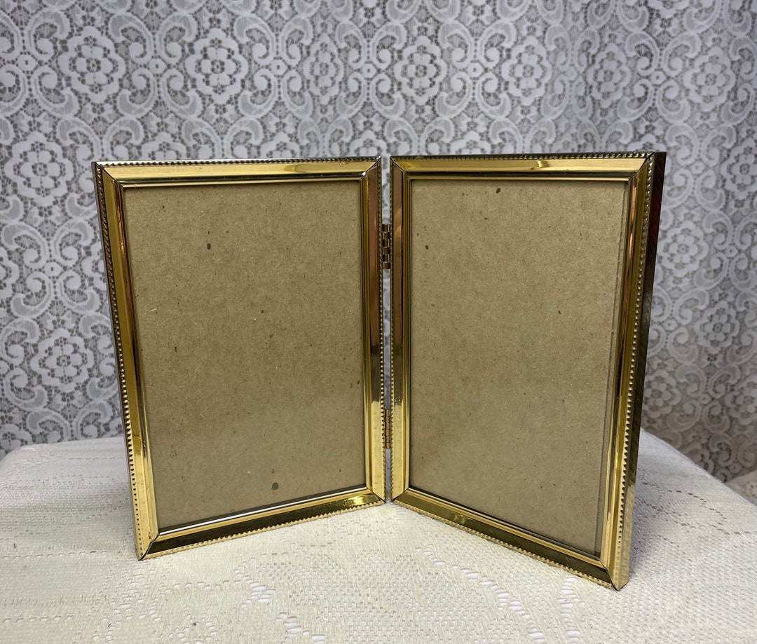 Vintage 5x7 Gold Metal Double Picture Frame ,vintage Picture Frames